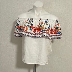 SHEIN White Off-Shoulder Blouse with Floral Print
